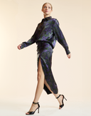 RUCHED SILK MIDI SKIRT in Purple