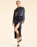 RUCHED SILK MIDI SKIRT in Purple