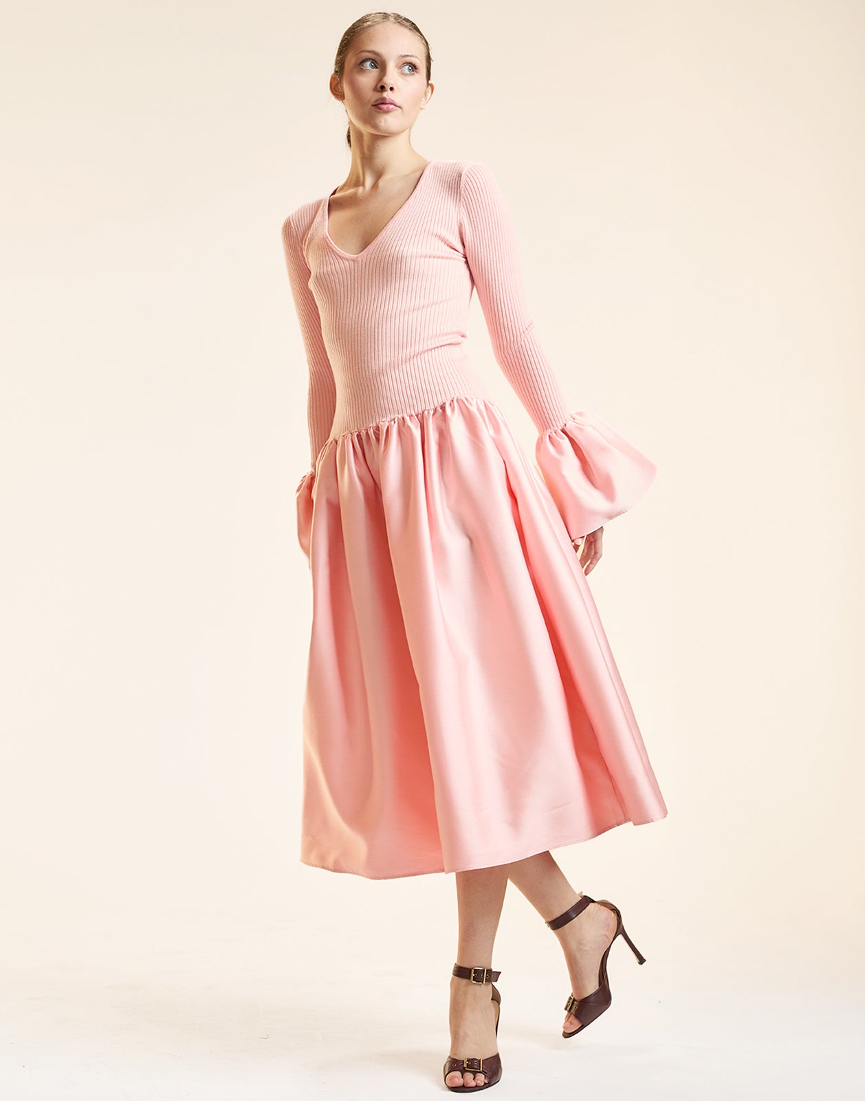 Cynthia Rowley Rib Knit Silk Wool Combo Dress - PINK