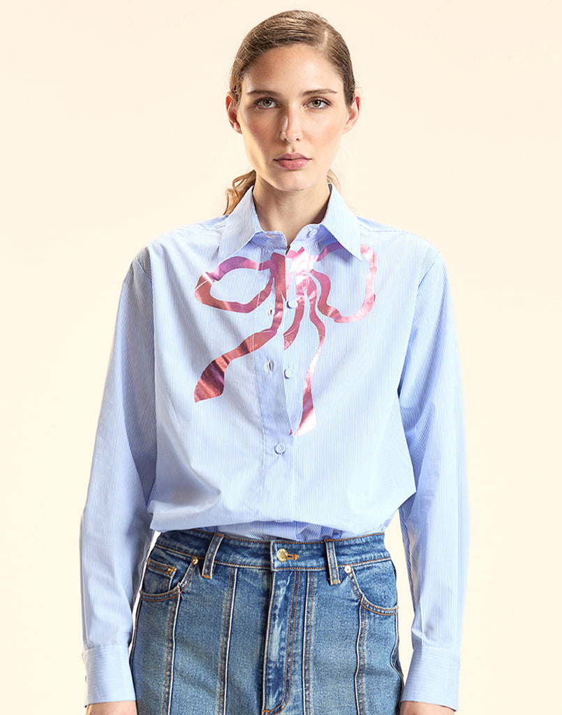 Metallic Printed Bow Shirt