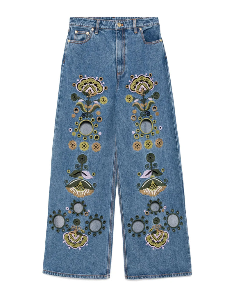 Embroidered Wide-leg Jean