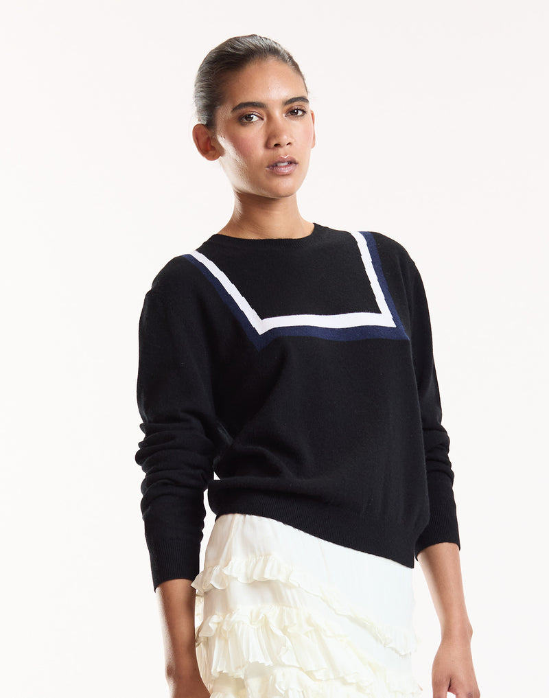 Black Nautical Crewneck Sweater