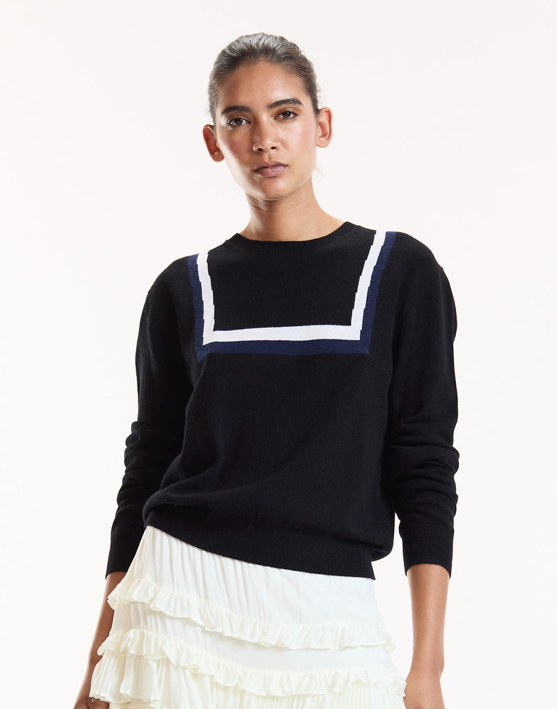 Black Nautical Crewneck Sweater