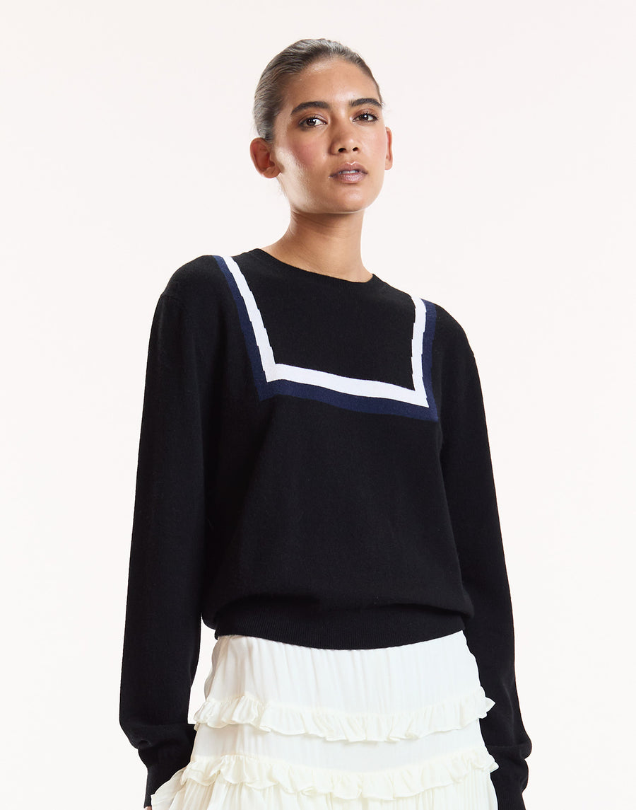 Black Nautical Crewneck Sweater