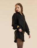 Long sleeve silk Shirt Dress in black