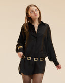 Long sleeve silk Shirt Dress in black