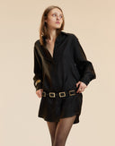 Long sleeve silk Shirt Dress in black