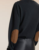 Black Crewneck Sweater with Elbow Patches 