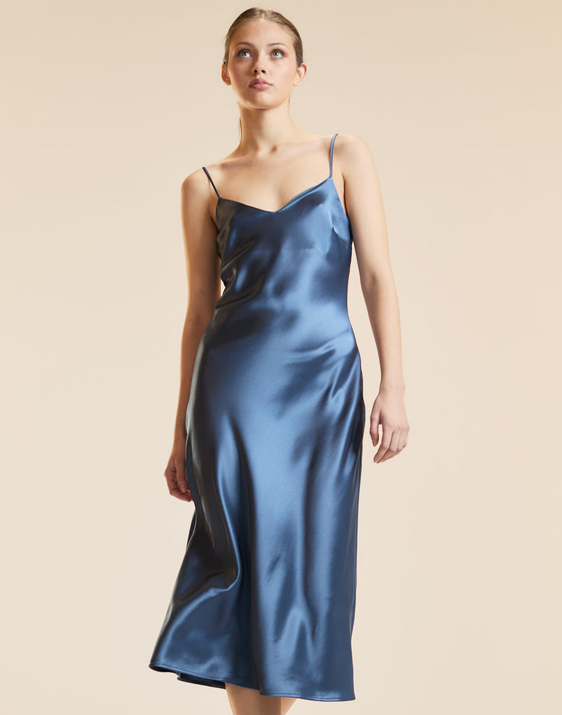 SATIN SLIP DRESS in Blue