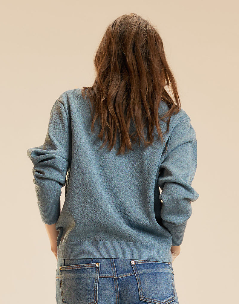 Metallic Knit Crewneck in light blue