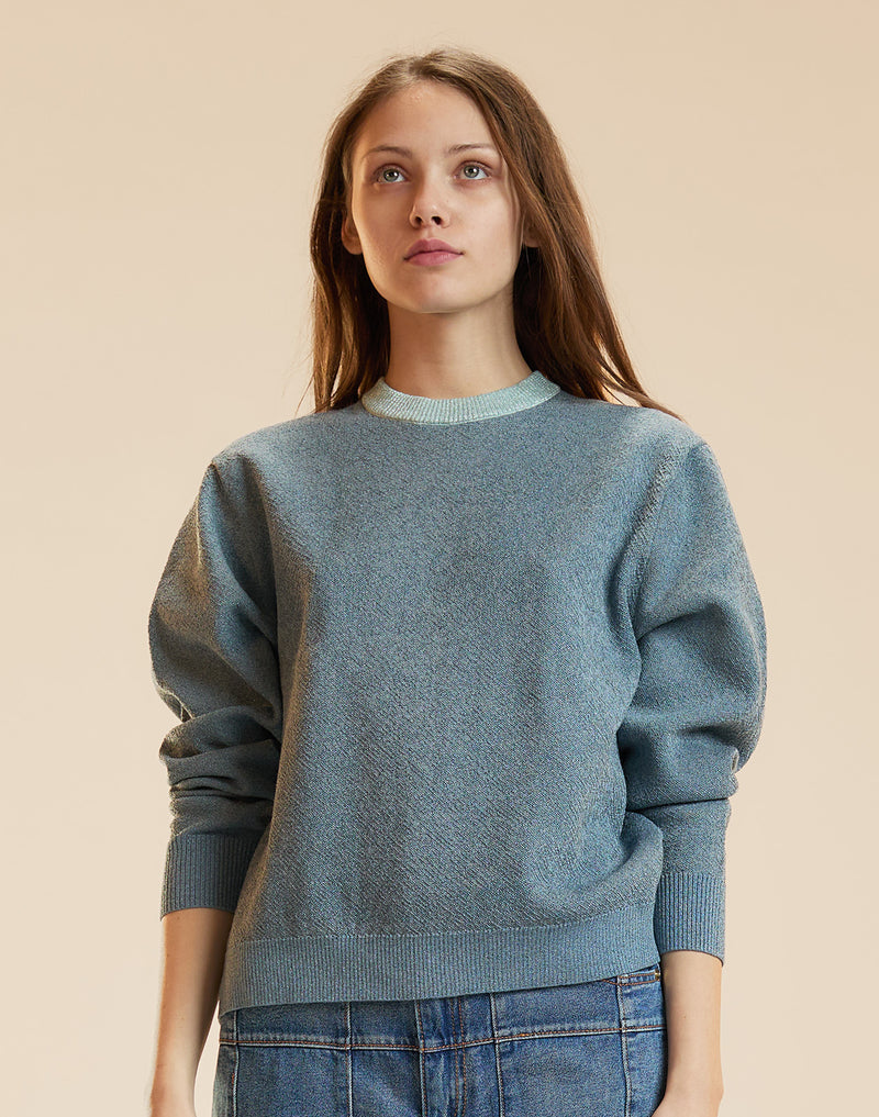 Metallic Knit Crewneck in light blue