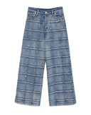 Windowpane Wide-Leg Jeans