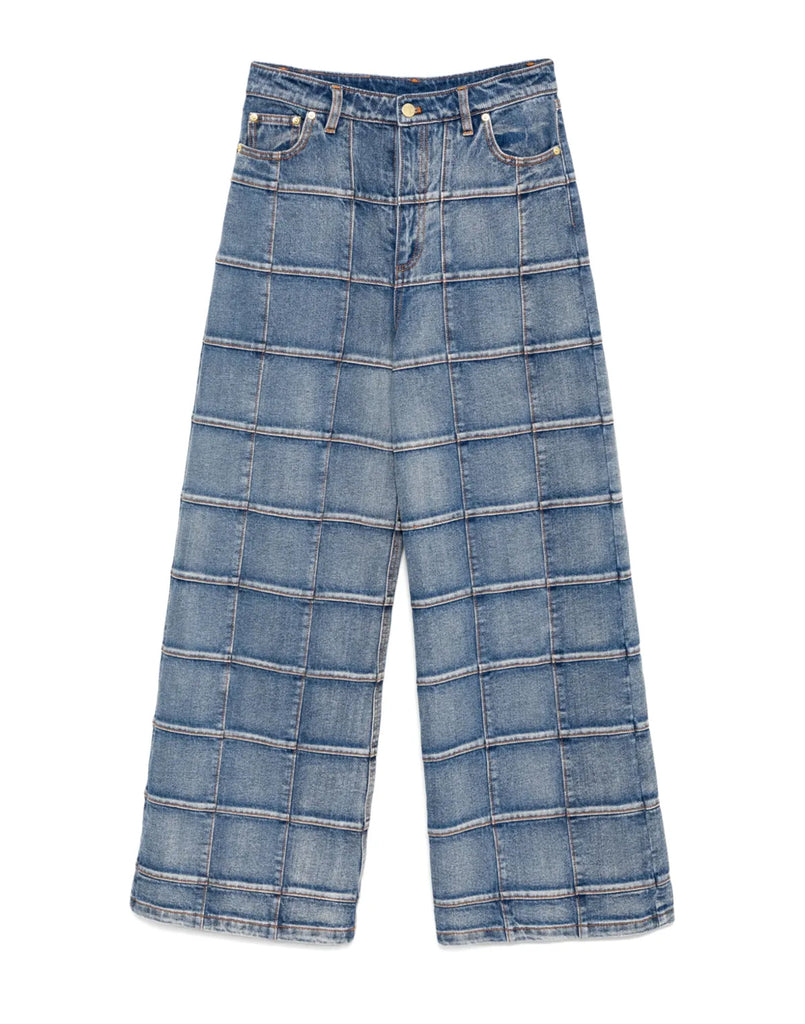Windowpane Wide-Leg Jeans