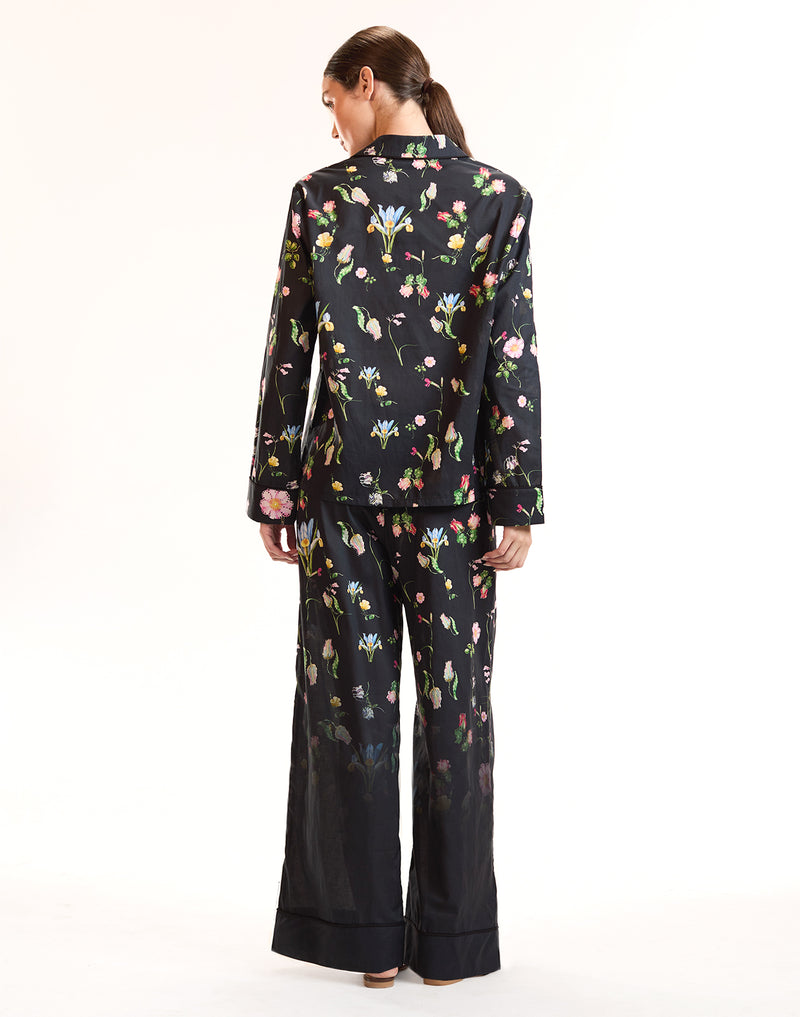 Black Floral Cotton PJ Bottoms