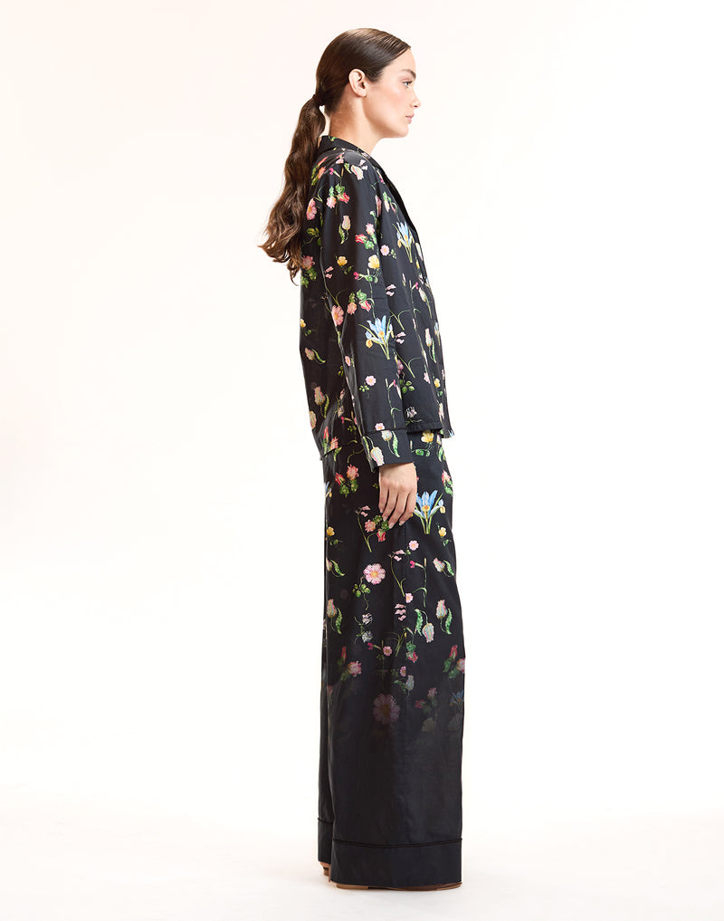 Black Floral Cotton PJ Bottoms
