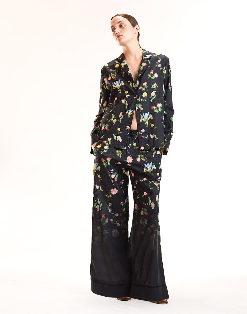 Black Floral Cotton PJ Bottoms