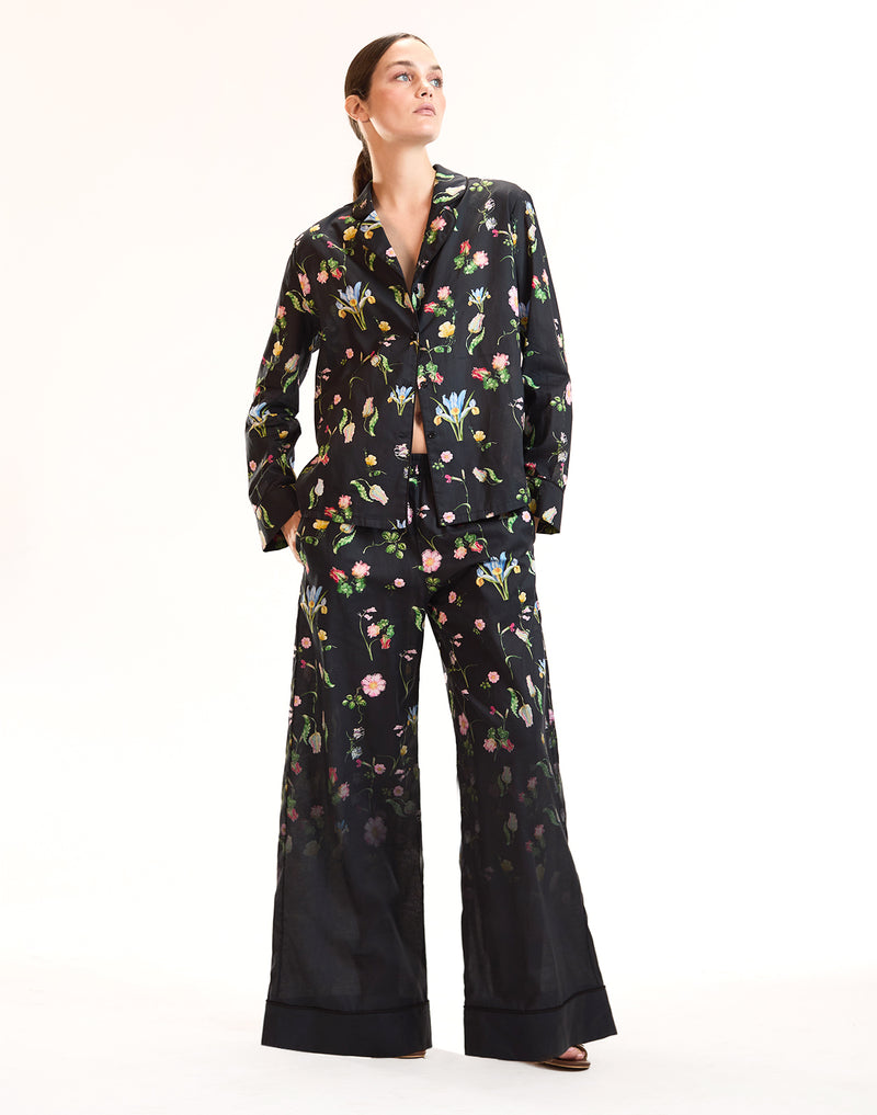 Black Floral Cotton PJ Bottoms
