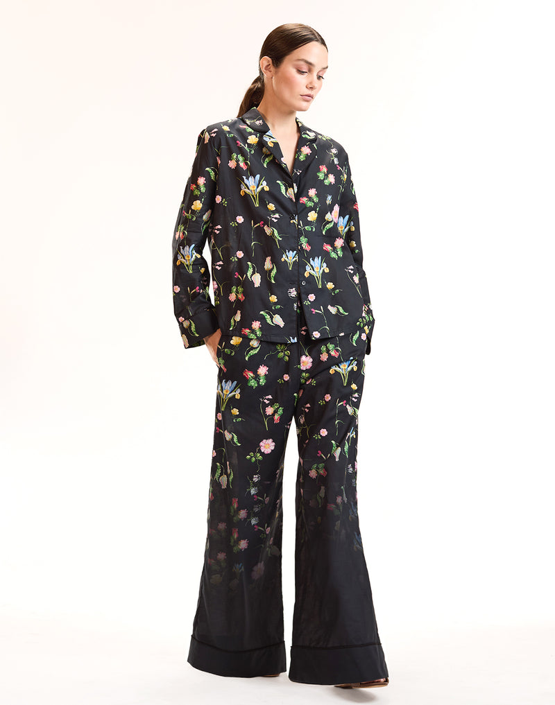 Black Floral Cotton PJ Bottoms