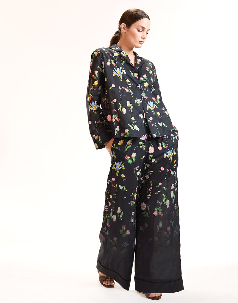 Black Floral Cotton PJ Bottoms