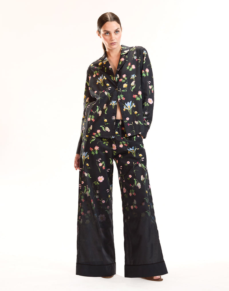 Black Floral Cotton PJ Bottoms