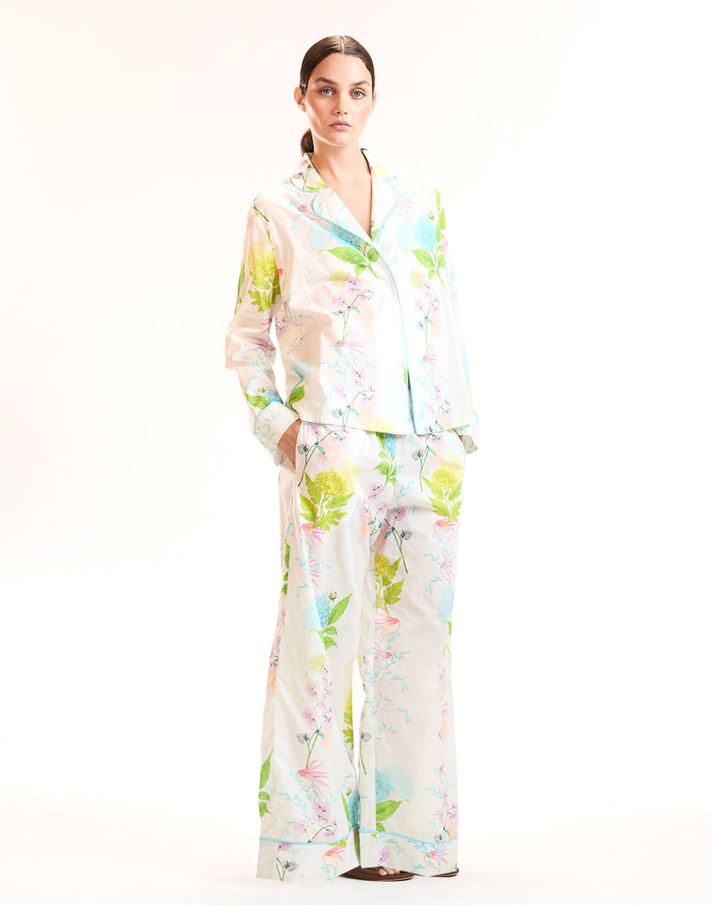 White Floral Cotton PJ Bottoms
