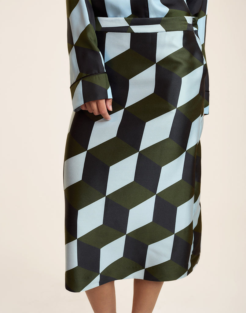 Silk Wool Midi Skirt