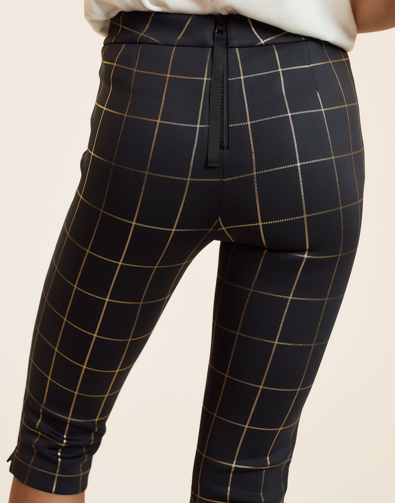 Gold Windowpane Bonded Capris