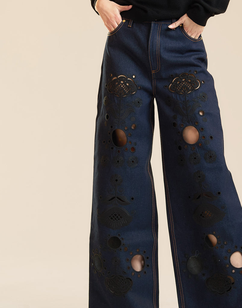 Embroidered Wide-leg Jean