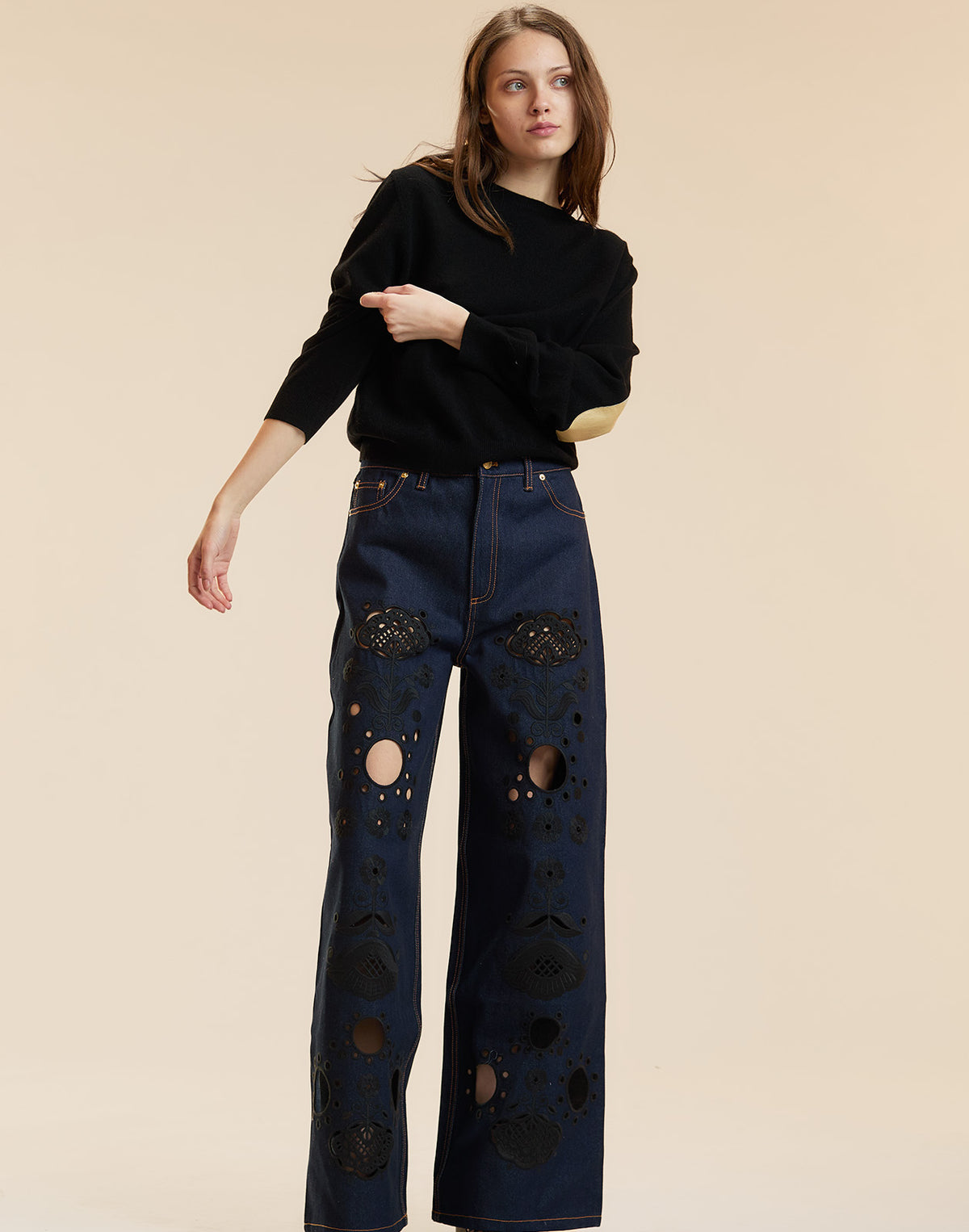 Embroidered Wide leg Jean