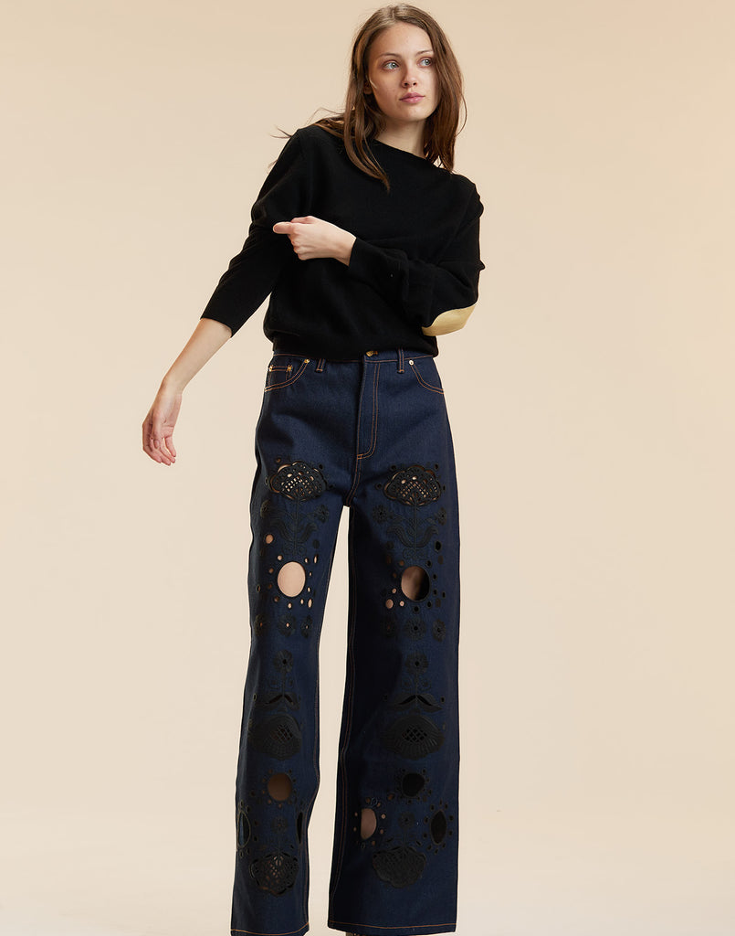 Embroidered Wide-leg Jean