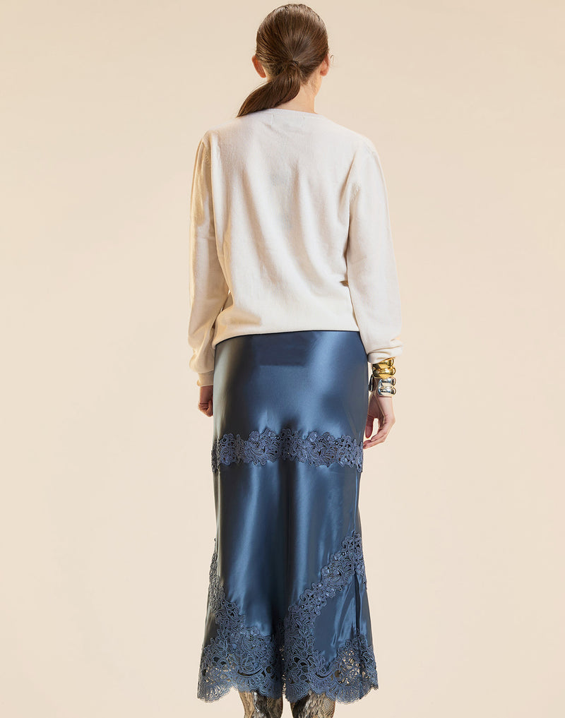 Silky lace skirt in blue