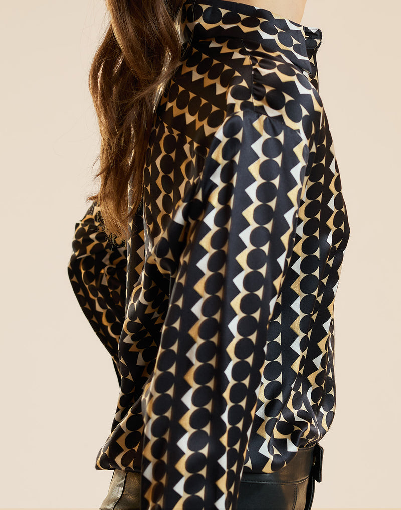 FOIL SILK BUTTON UP SHIRT in Geo Black