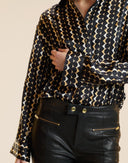 FOIL SILK BUTTON UP SHIRT in Geo Black