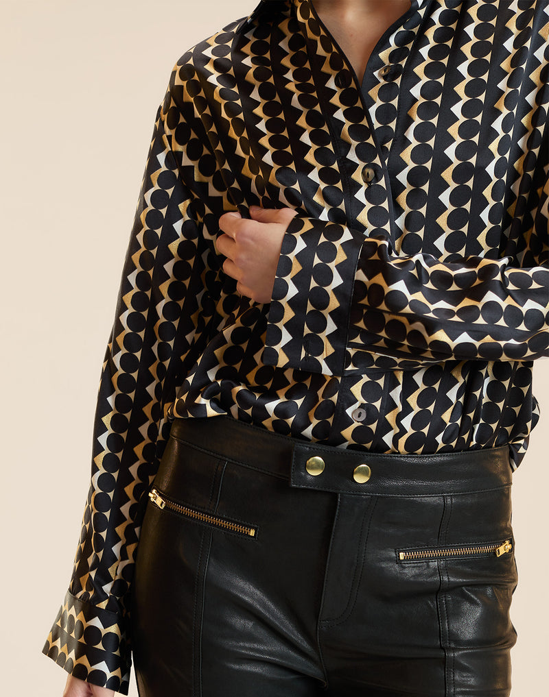 FOIL SILK BUTTON UP SHIRT in Geo Black