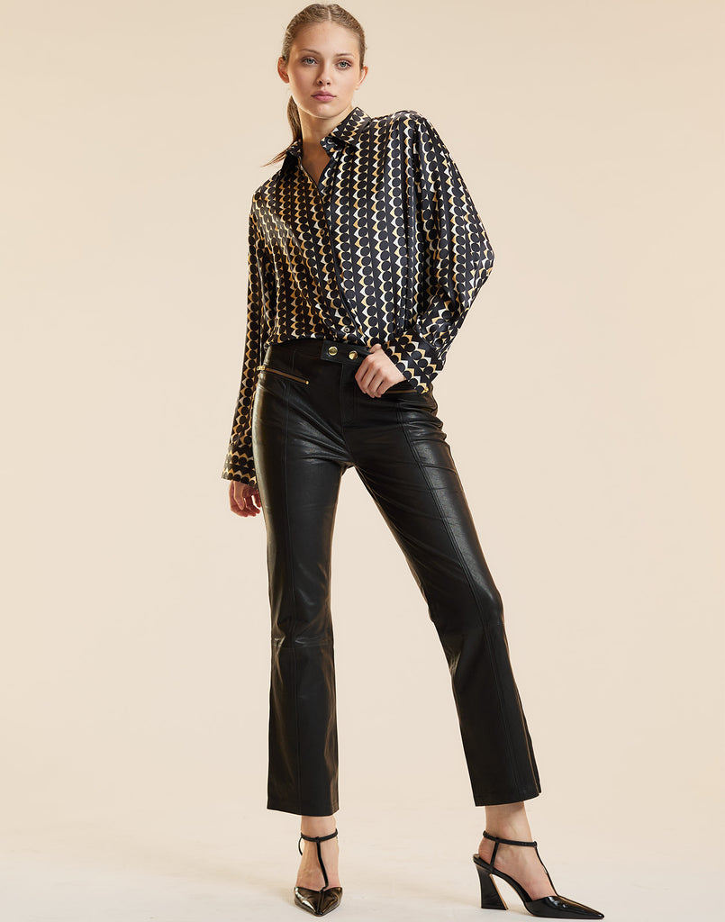 FOIL SILK BUTTON UP SHIRT in Geo Black