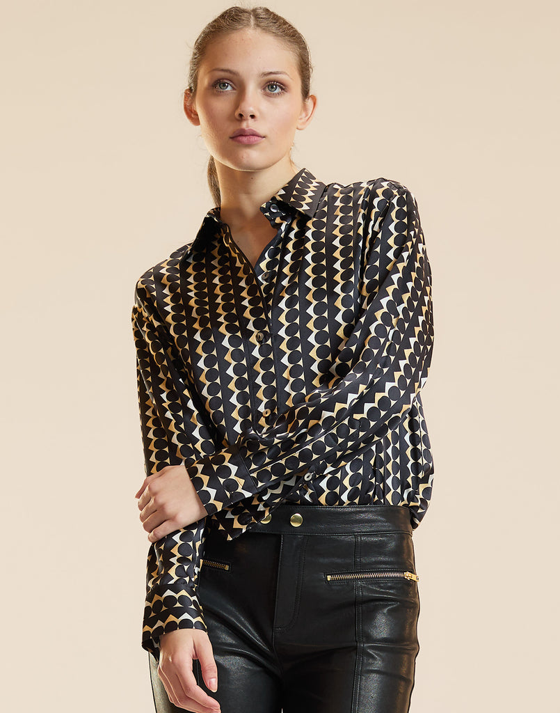 FOIL SILK BUTTON UP SHIRT in Geo Black