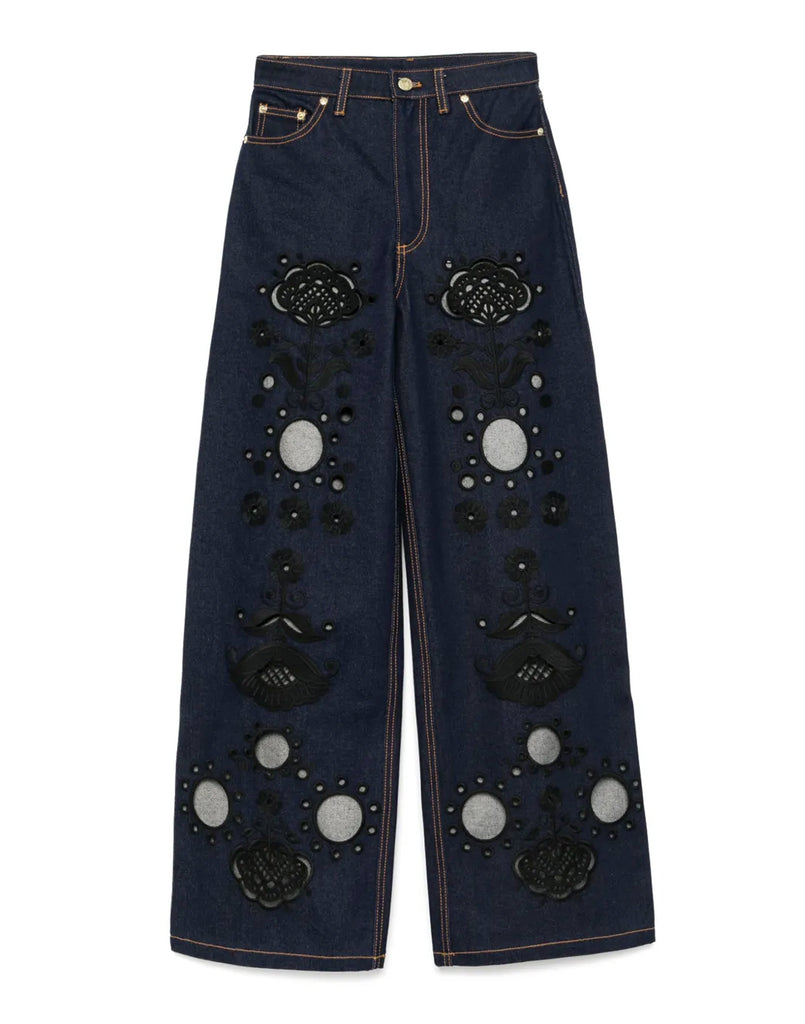Embroidered Wide-leg Jean