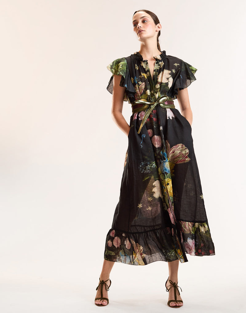 cynthia rowley dresses Floral Print Button-Up Maxi Dress 86% Polyester Cynthia Rowley 100% Silk Floral