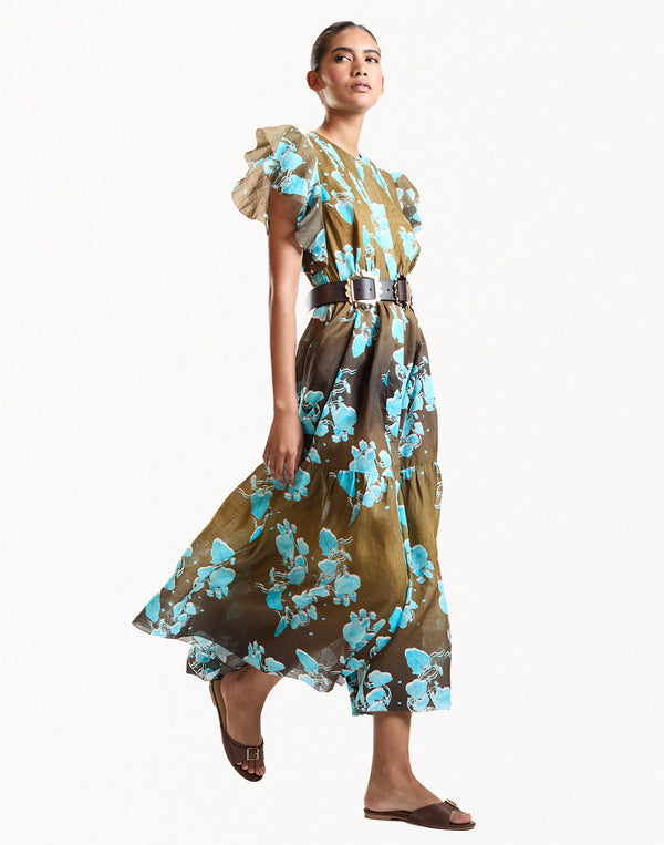 Turquoise Floral Midi Kaftan