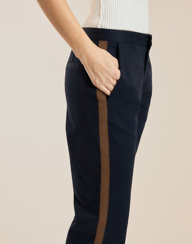 Cotton Cropped Flared Pants in Navy
