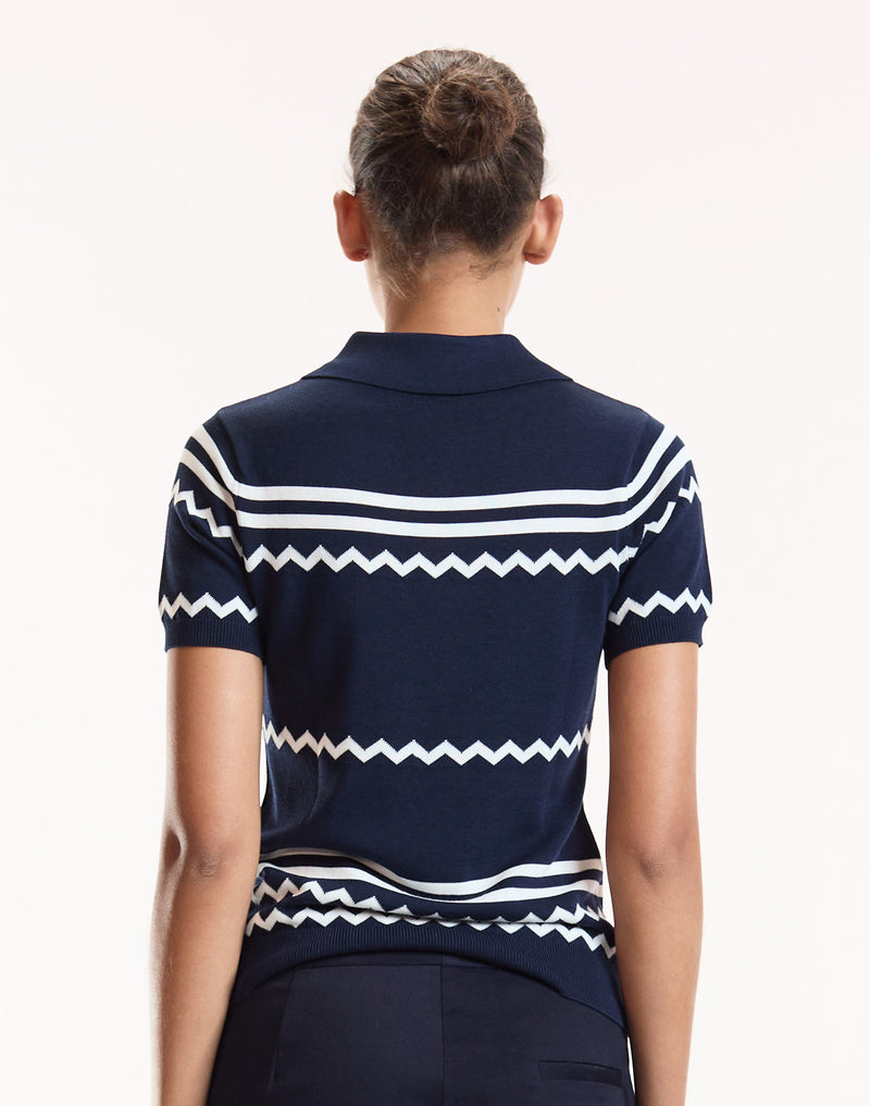 Navy Ziggy Cropped Knit Polo