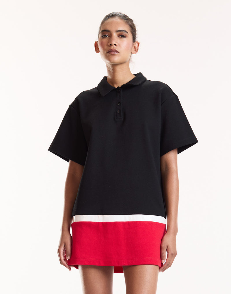 Black Colorblock Polo Mini Dress 