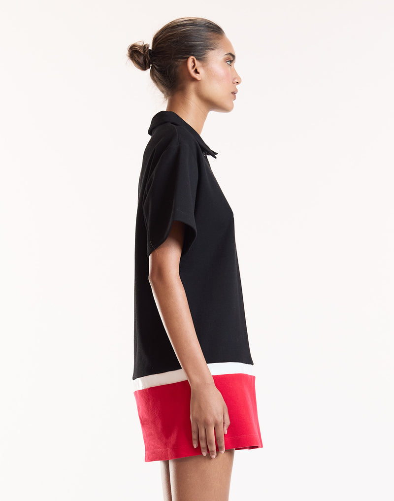 Black Colorblock Polo Mini Dress 