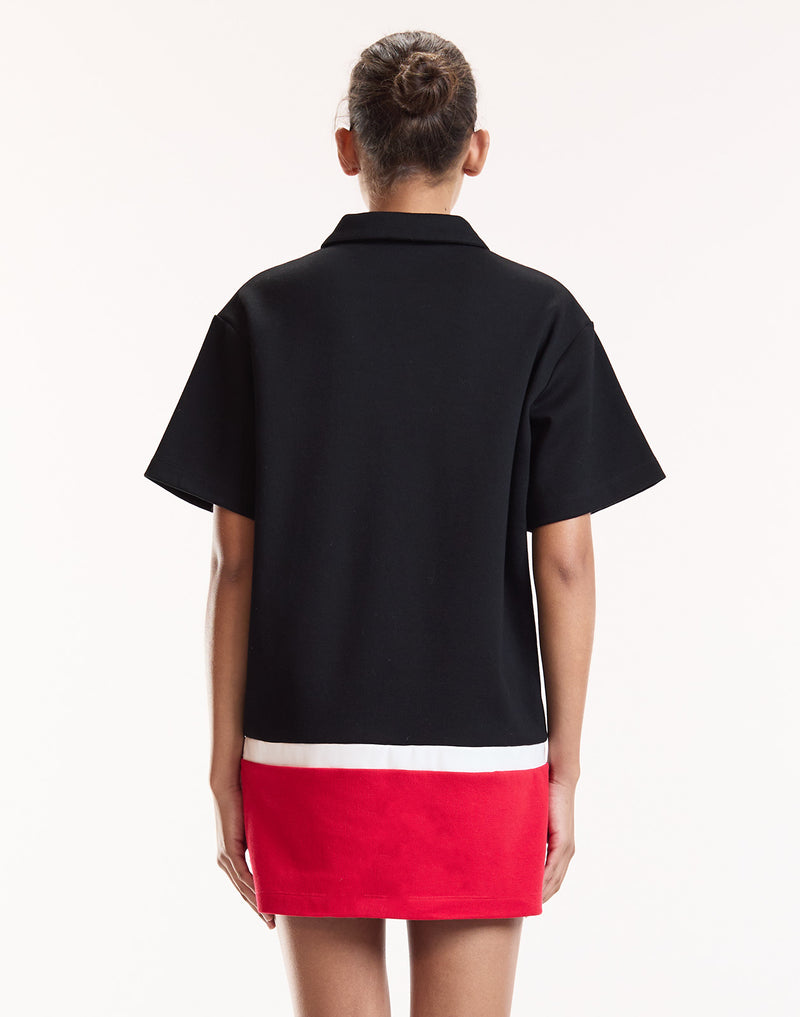 Black Colorblock Polo Mini Dress 