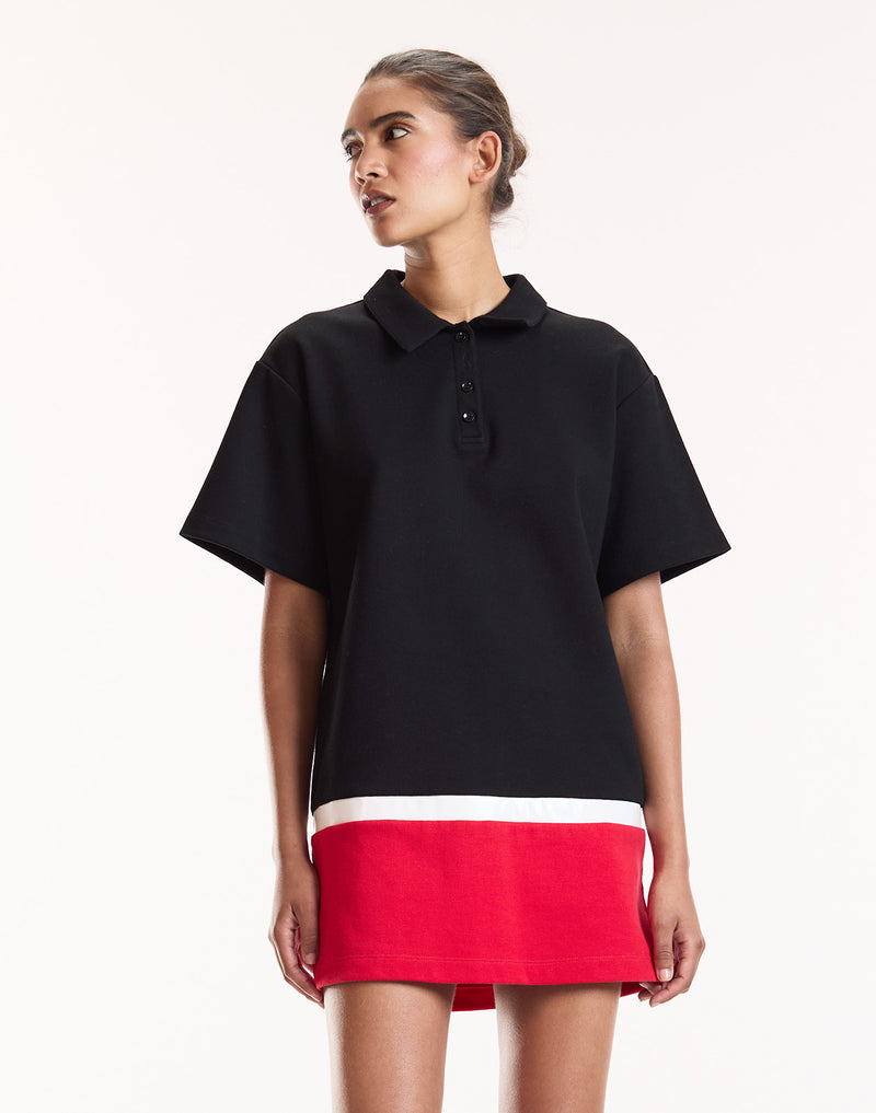 Black Colorblock Polo Mini Dress 