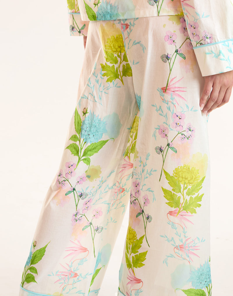 White Floral Cotton PJ Bottoms
