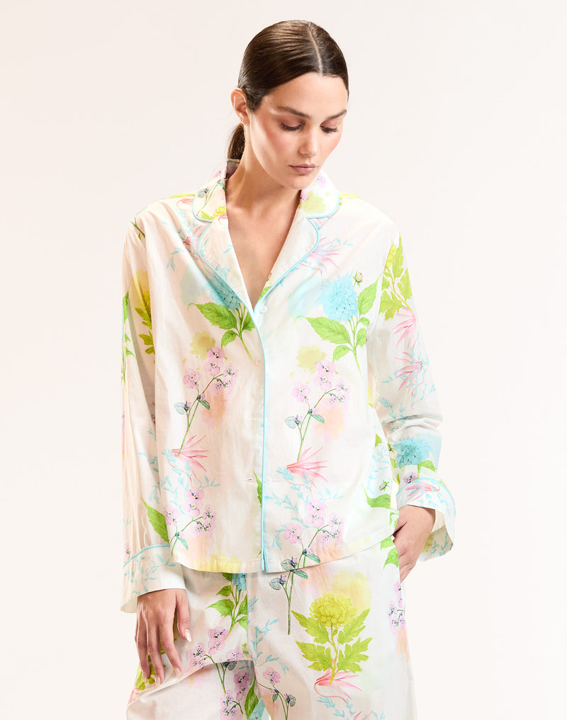 White Floral Cotton PJ Top