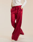 Red Silk Wide Leg Snaps Pants 