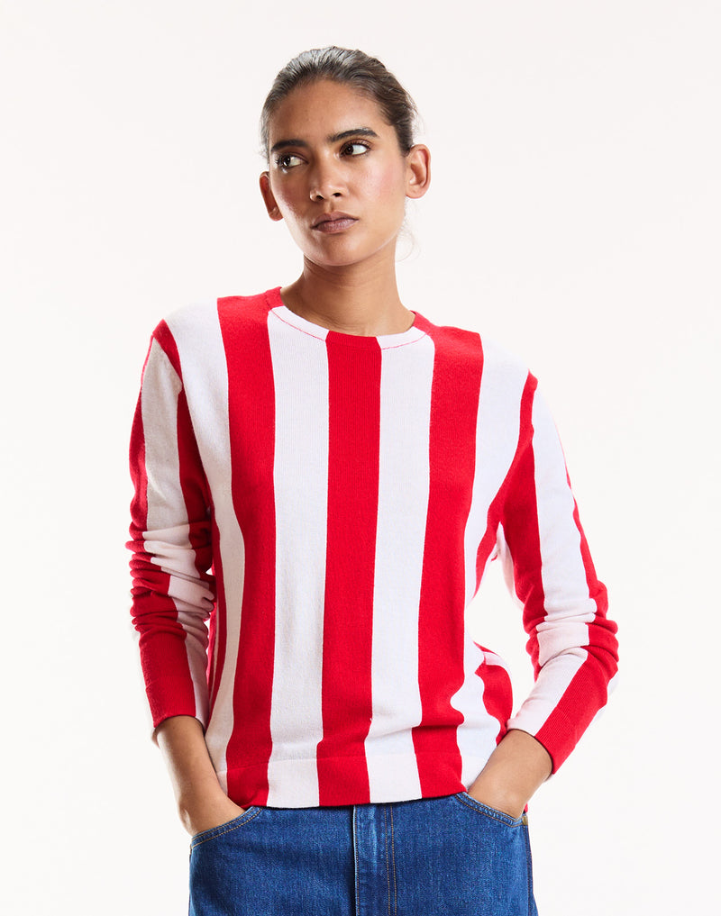 Red Striped Long Sleeve Sweater 