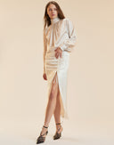 RUCHED SILK MIDI SKIRT in White